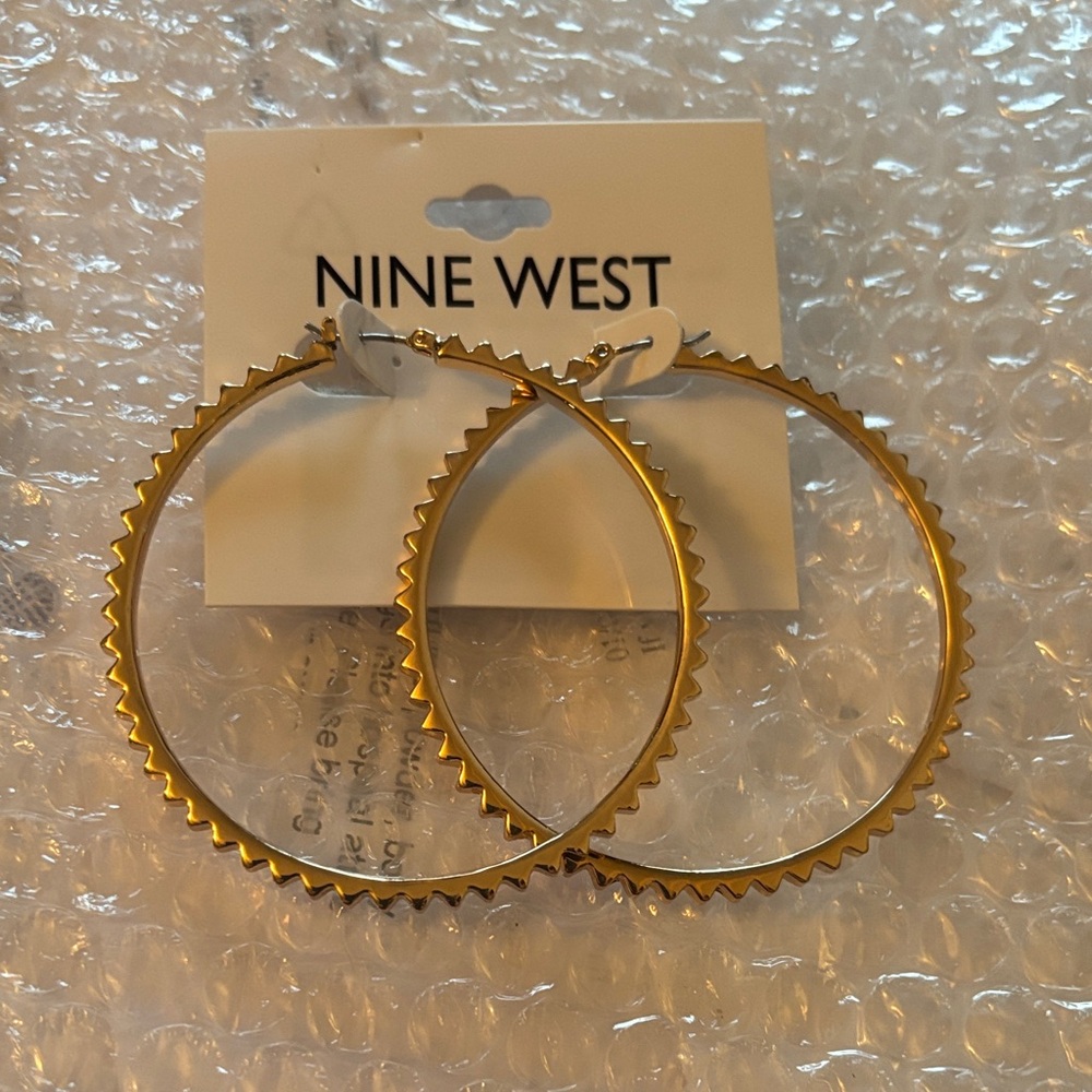 Nine West Gold Textured Hoop Earrings